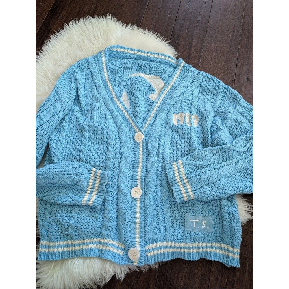 Taylor Swift '1989' Light Blue Cable Knit Cardigan Sweater MD/LG Medium Large